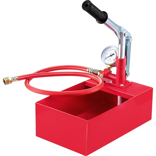 Trintion Abdrückpumpe 5 Liter Manuelle Prüfpumpe 25Bar Aluminiumguss Befüllpumpe mit 1/2" Hochdruckschlauch für Dichtheitsprüfung von Wasser und Heizungsrohren (Rot)