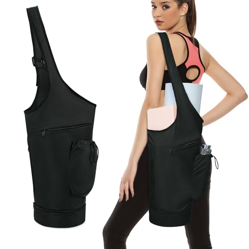 sportsnew Yogatasche mit Grosser Öffnung Yogamatte Tasche mit Nassfach und Flaschentasche Damen Verstellbarer Schultergurt Yoga Tasche für Pilates Yogamatten, Schwarz (Patent Angemeldet)