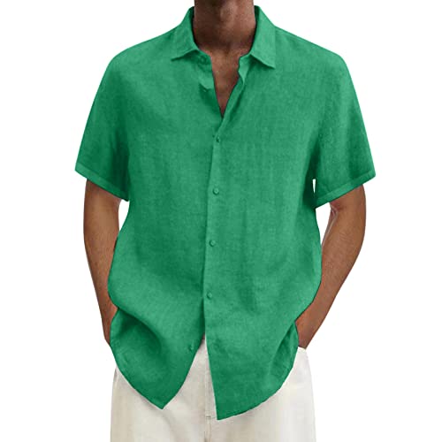 Hehiy Herren Baumwolle Leinenhemd Herren Sommer Strand Hemd Freizeithemd Men's Casual Henley Shirts Hemd Sommer Herren Hemd Weiß Herren XL