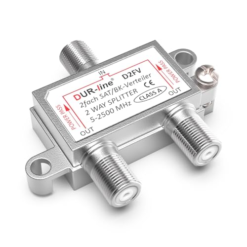 DUR-line SAT & BK-Verteiler - 2-Fach Splitter - voll geschirmt - Unicable & HD tauglich - für Sat-Anlagen DVB-S2 - BK, UKW, DC-Durchlass, TV Antennen