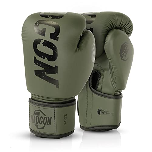 MADGON Premium Boxhandschuhe aus bestem Material für Lange Haltbarkeit, Männer und Frauen Kickboxhandschuhe für Kampfsport, MMA, Sparring, Muay Thai und Boxen 10 12 14 16 oz inkl Beutel