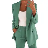 Damen-Blazer, Anzüge, modisch, einfarbig, zweiteilig, lässig, Knopf, langärmelig, Tops, Cardigan, Mantel, Taschen, lange Hose, zweiteiliger Blazer und Hosenanzüge, Büroarbeitssets, armee-grün, Large