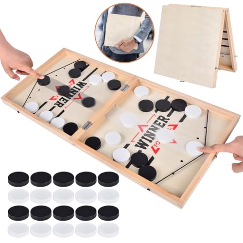 Aragallant Sling Puck Spiel, Tischhockey Brettspiel Groß, Hockey Brettspiel Spielzeug, Fast Sling Puck Game, Katapult Brettspiel Holz, Eltern-Kind Interaktion Schachbrett Tisch-Desktop-Partyspiele