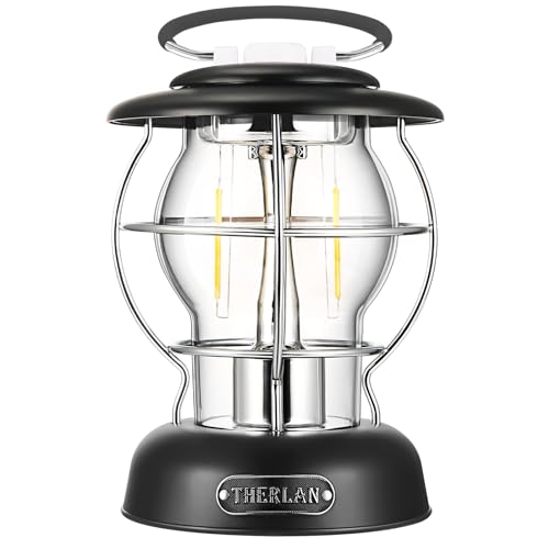 Therlan campinglampe, Retro Camping Laterne, (320LM, IP44, 5000mAh, bis zu 180h) 3 Helligkeiten Leuchtmodi, Stufenlos Dimmbar campinglampe Akku Aufladbar Camping Lampe Licht Outdoor LED Camping Lampen