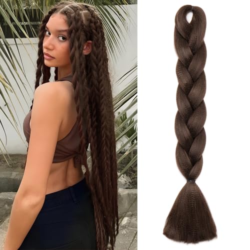 Benehair Braids Extensions Jumbo Kunsthaar zum Einflechten Box Braids Haarverlängerung Zopf Haare zum Einflechten Braun Haar Braids Extension für Damen Mädchen Braun 60cm