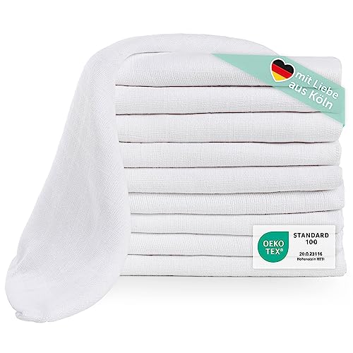 Laleni Spucktücher Baby im 10er Set aus Reiner Baumwolle | schadstofffreie Mulltücher Baby 70x70 | saugstarke Mussellintücher Baby | Musselin Tuch Baby als Mullwindel | waschbare Mulltücher | Weiß