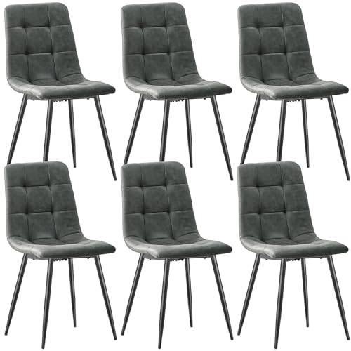 JIJIAN Esszimmerstühle 6er Set, Techno Stoff Küchenstühle, Polsterstühle, Wohnzimmerstühle mit schwarzen Metallfüßen, für Esszimmer, Wartezimmer und Wohnzimmer, Dunkelgrau
