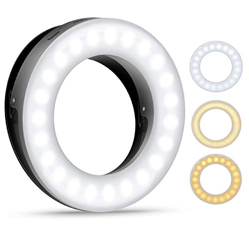 Criacr Selfie Licht, Selfie Ring Licht, Ringlicht für Handy, 40 LED Ringleuchte mit 3 Farben Einstellbare, Wiederaufladbare LED Ringlicht für Make-up, Selfie, YouTube-Video und Instagram (Schwarz)