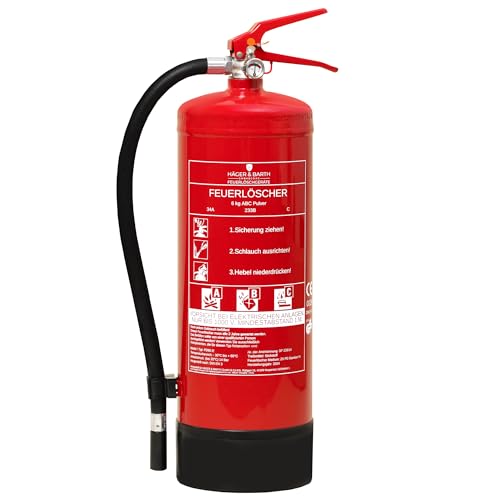 Häger - Feuerlöscher Pulver 6kg ABC - Universal einsetzbar für Gewerbe, Haushalte & Zuhause - Pulverlöscher DIN EN 3 - Mit Prüfnachweis-Zertifikat, Jahresmarke, Standfuß und Wandhalterung