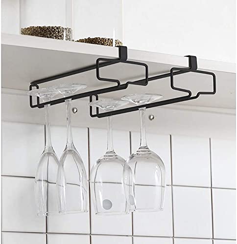 LINFIDITE 2 Stück Weingläser Halter Unter Dem Schrank Weinglashalter Stemware Rack hängende Kein Bohren Für Hausbar Küche Bar Restaurant Schwarz