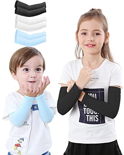 Newbyinn Armmanschetten für Kinder, Kleinkinder, UPF 50 UV-Schutz, Weiß, Mittel