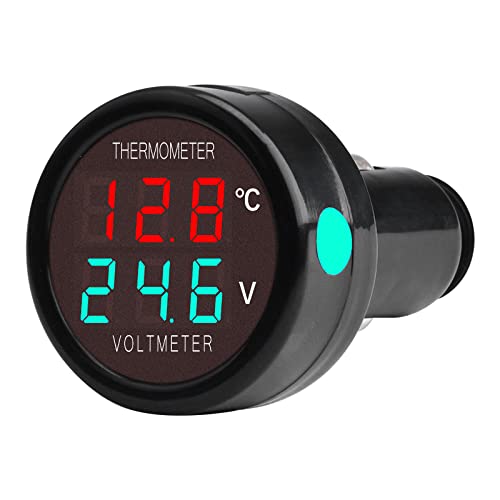 VOKTTA Auto Digitales Voltmeter Thermometer DC 12V 24V 36V, 2 IN 1 Batteriespannung Temperatur Meter Monitor Tester Gauge Anzeige Für Auto Auto LKW Bus(Rot&Grün)