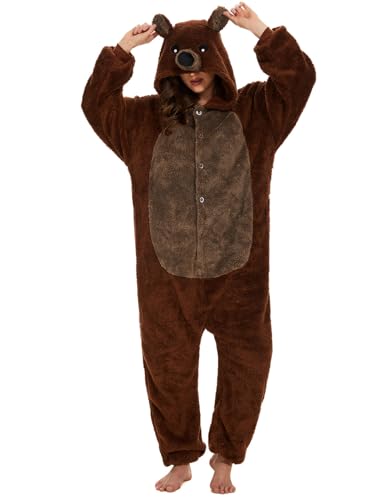 Xinlong Pyjamas Onesies Cosplay Schlafanzug Herren Lang mit Kapuze Taschen Tier Bär Cosplay Kostüm Karneval Jumpsuit Oversized Tieroutfit Sleepwear