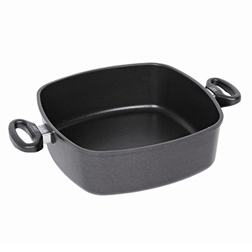 AMT Gastroguss Eckpfanne 28 x 28 cm, 9 cm hoch, Bräter mit Seitengriffen, nicht induktionsgeeignet, backofenfest, Lotan® Antihaft-Veredelung, Gusspfanne (Aluguss), AMZN-E289