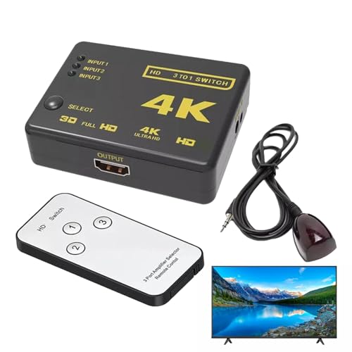 4K-Video-Switch, ferngesteuerter Video-Switch | HDTV 4 K × 2 K Umschaltbox mit Fernbedienung – Modischer schwarzer Videoswitch, vielseitige Schalterbox für Fernseher