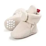 TMEOG Unisex-Baby Neugeborenes Fleece Booties Bio Baumwoll-Futter und rutschfeste Greifer Winterschuhe (C_Beige, 6_Months)