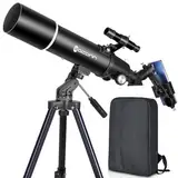 Teleskope für Erwachsene Astronomie, 80mm Aperture 600mm Refraktor Teleskop für Kinder, Anfänger, BAK4 kompaktes und tragbares Reiseteleskop mit Stativ, Tragetasche und Telefonadapter