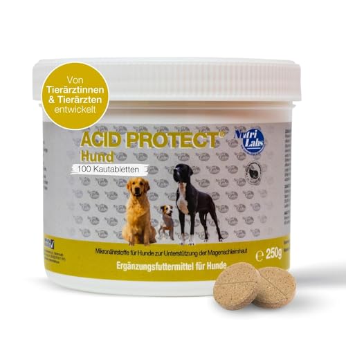 NutriLabs Acid Protect® Kautabletten für Hunde 100 Stk. - Magenkräuter-Tabletten mit Montmorillonit, Flohsamen, Eibisch, Zink, etc. - Gesundheitsprodukte für Hunde - Nahrungsergänzung Hund