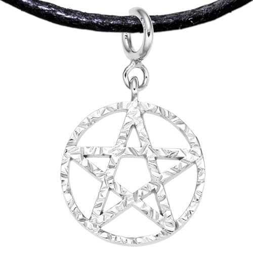 PRIDE Fashion Jewelry: Handgefertigter Pentagramm Anhänger, Charm Drudenfuß Schmuck mit Halsband aus Silber 925, Auch für Armband, Halskette, Choker für Gothic, Metal (Platiniert, Pentagram)