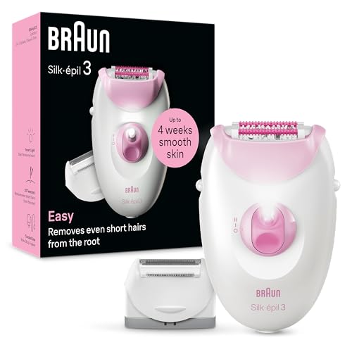 Braun Silk-épil 3, kabelgebundener Epilierer Damen für Haarentfernung, Rasieraufsatz und Trimmeraufsatz, 3-031, Rosa