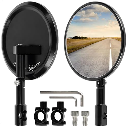 Evermotor Lenkerendenspiegel, E-geprüft, 360°Drehbar Motorrad Spiegel, CNC-gefrästem Aluminium, 7/8" 22mm Runde MotorradSpiegel kompatibal mit Scooter, Roller, ATV, Moped (2 Stück)