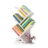 Kreatives einfaches hölzernes Baum-Bücherregal, hölzernes Desktop-Organizer-Regal Multifunktions-Präsentationsregal für Bücher Zeitschriften CD 5-stufige bodenstehende Bücherregale (weiß)