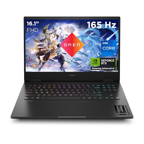 HP Omen Gaming Laptop, 16,1" FHD 165 Hz IPS-Display, Intel Core i7-14700HX, 32GB DDR5 RAM, 1TB SSD, NVIDIA GeForce RTX 4070 (8GB), Windows 11, QWERTZ, Schwarz