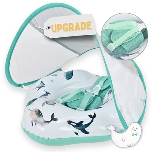 EDWEKIN® Baby Schwimmring 2025 – Premium Schwimmhilfe mit UPF50+ Sonnendach & einzigartigen handgemalten Motiven | Zertifizierter Baby Float für 6–36 Monate | Sicherer Schwimmreifen für Kleinkinder