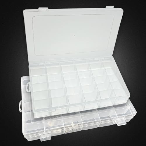 Teawcotie 2 Stück 36 Fächer Plastik Sortierbox, Klar Klein Kunststoff Verstellbare Sortierboxen mit Abnehmbaren Trennwänden, Angehen Angelköder Box, unststoff Schmuck Organizer Box