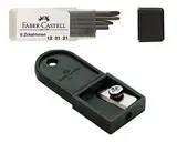 Faber-Castell Zirkelminendose, Ersatzminen für Zirkel universal im Set mit Minenspitzer für Fallminen (6er Dose + Spitzer)