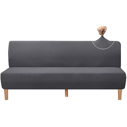 Granbest Hohe Dehnung Futonbezug Super Weiche Armlose Sofabezug für Hunde Haustiere Katzen rutschfeste Futonbezug ohne Armlehne für Wohnzimmer Möbel Schutz (Futon, Grau)