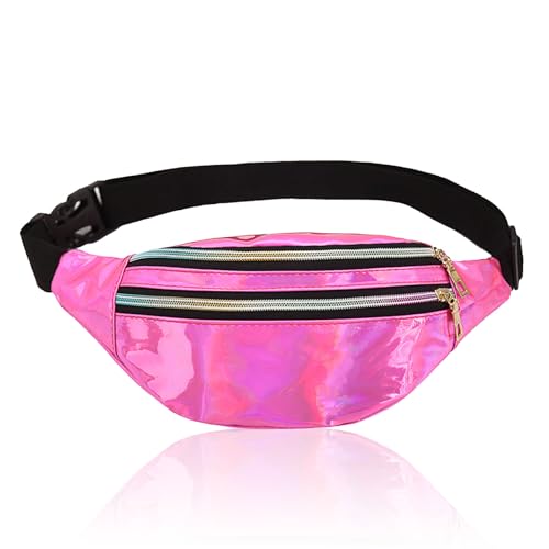 AYNKH Mode Metallic Bum Bag mit verstellbarem Riemen Glatter Reißverschluss DREI Fächer, wasserdichte Hüfttasche Stilvolle Fanny Pack für Party Festival Sport Outdoor Reisen Unisex