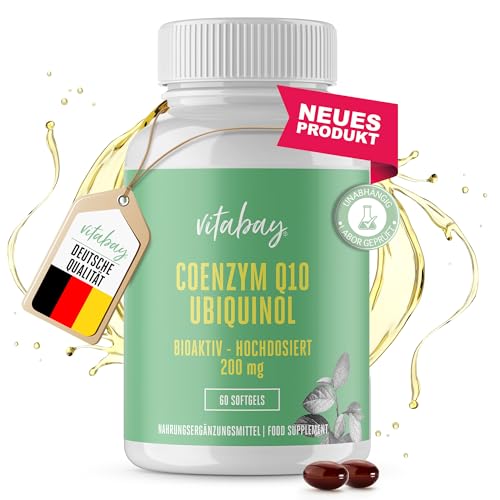 Vitabay Coenzym Q10 UBIQUINOL Kapseln Hochdosiert 200mg - Depot Komplex - 60 Kapseln Ubiquinol Q10 Coenzym 200mg - Antioxidant Coenzym Q10 - Coenzyme Q10 200mg Kapseln Q 10 Coenzym Q 10 - Q Enzym Q10