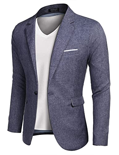 COOFANDY Anzüge für Herren Sakko Regular Fit Männer Anzugjacke Sakko Sportlich Blazer EIN Knopf Jackett Blau L