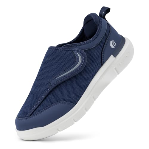 FitVille Diabetiker Schuhe Herren Gesundheitsschuhe Extra Weit Klettverschluss Orthopädische Schuhe für Breite Dicke Füße Marineblau 43 EU Weit