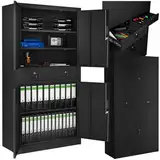 tectake® Aktenschrank, Mehrzweckschrank aus Stahl, Allzweckschrank, Aktenschrank abschließbar, 2 Schrankabteilen, 2 Schubladen, Türen und Schloss, Büroschrank, Werkzeugschrank, 180x80x40cm - schwarz