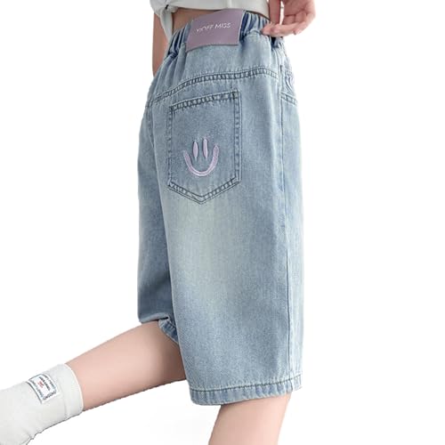 Generisch Mädchen Shorts Kinder Jeans Sommer Kurze Hosen Leicht Jeanshose Atmungsaktive Short Elastische Jeanshorts mit hoher Taille und Tasche Stilvolle Outdoor Kurzehose Streetwear Sommerhose