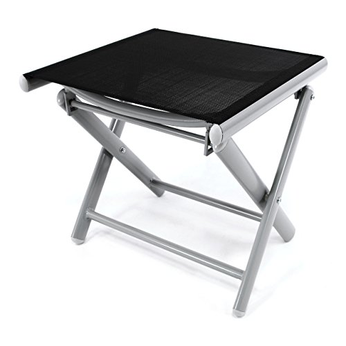 Nexos Klapphocker Sitzhocker Campinghocker Fußteil aus Aluminium und Textilene schwarz pulverbeschichtet Rahmen Hellgrau Sitzhöhe 42 cm für Balkon Terrasse