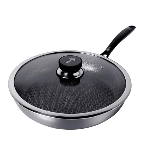 NYORD Bratpfanne 28 cm aus Edelstahl mit Hybrid-Protection & Keramikbeschichtung, geeignet für Ceran-, Gas- und Induktionsherd