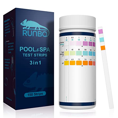 RUNBO 3-in-1 Pool-Teststreifen für Spa, 150 Stäbchen, Teststreifen, Wassertest-Set, genauer chemischer Tester für freies Chlor, Brom, Alkalinität, pH