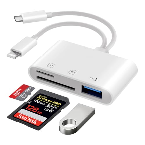 SD Kartenleser für iPhone iPad, Lighting & USB-C auf SD Micro SD USB Kartenleser Adapter USB C Kartenlesegerät SD Card Reader iPhone SD Karten Adapter für iPhone Speicherkartenleser Kartenadapter