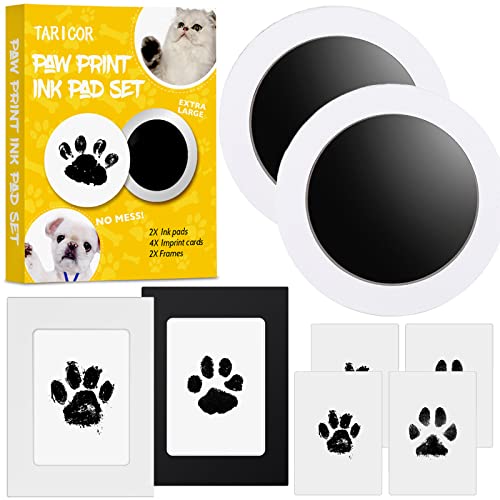 Pfotenabdruck Set Hund Katze, Taricor Baby Fussabdruck Set, 2pcs Fußabdruck Baby mit 2 Fotorahmen 4 Karten, ohne Kontakt zur Farbe, Baby Handabdruck und Fußabdruck, Geschenk für Haustiere Besitzer