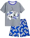Sommer Schlafanzug Jungen, Kurzärmliger Pyjama Jungen Set Pyjamahose mit Taschen Schlafanzug Kinder (DE/NL/SE/PL, Alter, 10 Jahre, Regular, Graue Spielkonsole)