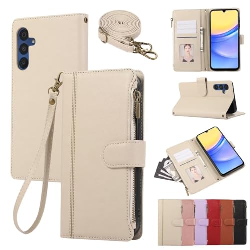 Handykette Hülle Case für Samsung Galaxy Z Fold 6 Tasche PU Leder Flip Handyhülle Brieftasche Stand Kartenfach Klapphülle Handytasche Case Schutzhülle für Samsung Galaxy Z Fold 6,Khaki