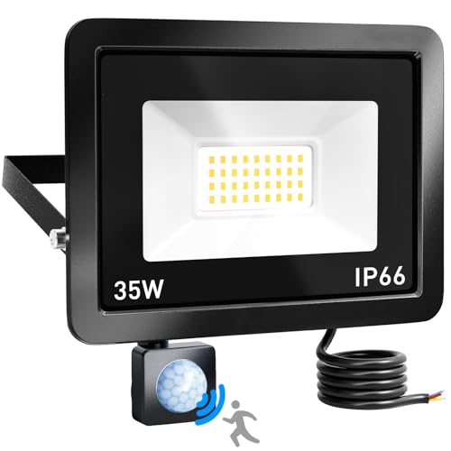 Brightown Led Strahler mit Bewegungsmelder Außen, 35W 3000LM Led Fluter,6500K 36 LEDs Kaltweiß Superhell Scheinwerfer, IP66 Wasserdicht Aussenstrahler für Garten, Garage