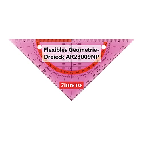 Aristo AR23009NP Flex Geometrie-Dreieck (Hypotenuse 16 cm, flexibel, nahezu unzerbrechlich, Facetten, Lochung zum Abheften, Kunststoff) neon pink