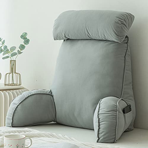Lesekissen mit Armlehnen und Kopfstütze, Reißverschlusstaschen, gemütliches Sofakissen für Bett, Büro und Wohnzimmer, ideal für Entspannung und Komfort