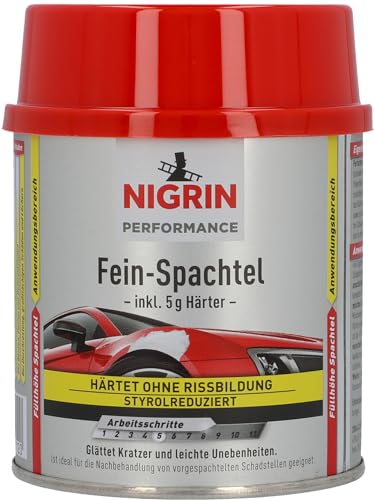 NIGRIN Performance Fein-Spachtel, härtet ohne Rissbildung, glättet Kratzer und Unebenheiten, 245 g inkl. 5 g Härter