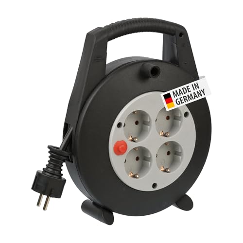 Brennenstuhl Vario Line Kabelbox 4-fach/Mini-Kabeltrommel (5m Kabel, Made in Germany) schwarz/grau
