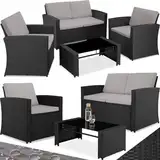 tectake® Lounge Gartenmöbel Set Poly Rattan für den Garten, Möbel für den Balkon, 12-teilige Garten Lounge (wetterfest), Essgruppe mit Outdoor Sofa, Sessel und Tisch für 4 Personen (Schwarz/Grau)